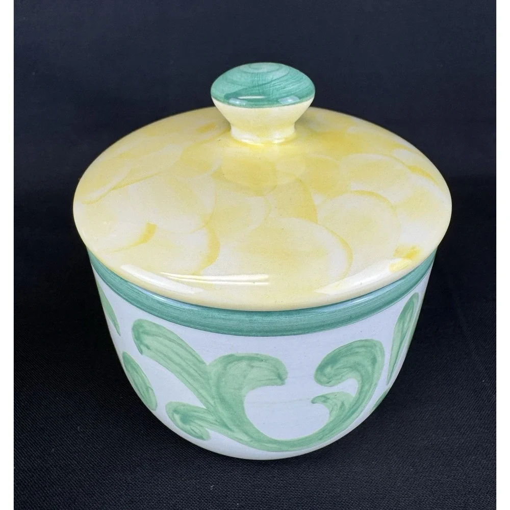 Villeroy & Boch Switch Summerhouse Creamer & Sugar Bowl Set Yellow Plaid/ Green